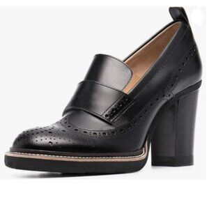 YDN Black Chunky High Heels Round Toe Oxford Loafer Dress Pump Shoe